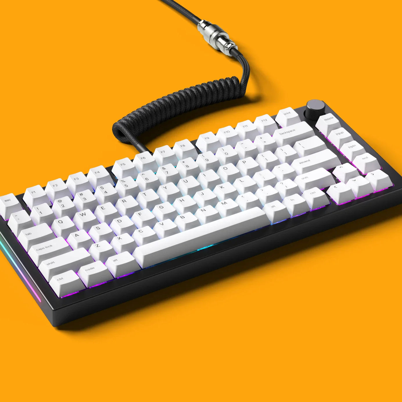 Black Slate GMMK PRO keyboard with Arctic White keycaps and a Phantom Black coiled cable